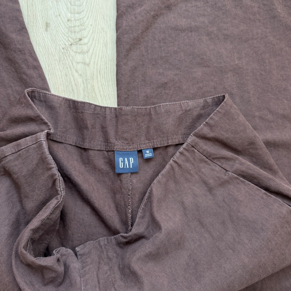 Gap Linen-Blend Relaxed Straight Ankle Pants - Terra Brown - 16 - Picture 4 of 6